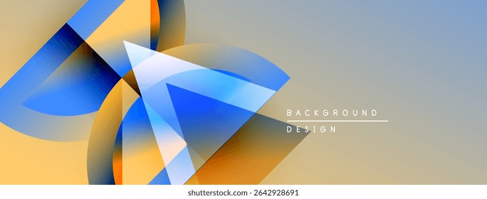 Abstract geometric shapes overlap, creating dynamic visual effect. Warm colors blend with cool tones, modern design element.
