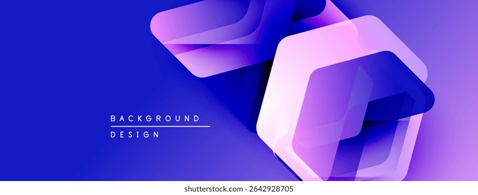 Las Formas geométricas Abstractas se superponen, creando vibrantes Gradientes azules y púrpuras. Los Elementos de diseño modernos sugieren tecnología, innovación. Fondo presenta etiquetas de texto.