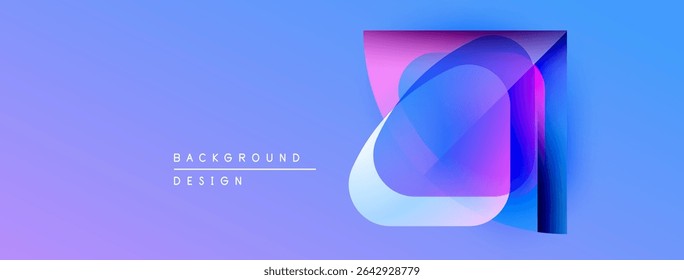 Abstract geometric shapes overlap, creating vibrant purple, blue gradients. Modern design element for backgrounds, presentations.