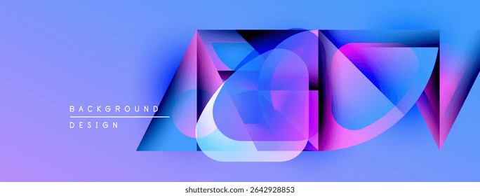 Abstract geometric shapes overlap, creating vibrant blue, pink gradients. Modern design elements suggest technology, innovation. Smooth transitions define composition.