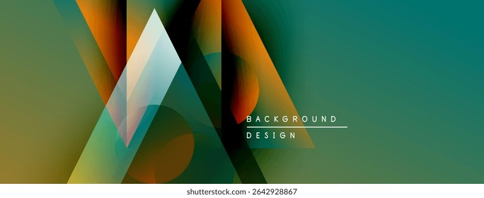 Abstract geometric shapes overlap, creating vibrant color gradients. Modern design elements suggest innovation, energy, dynamism.