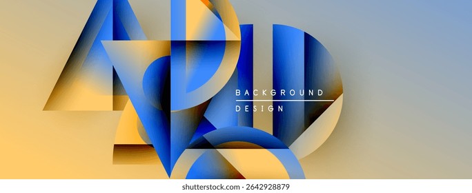 Abstract geometric shapes overlap, creating vibrant color gradients. Design features text background design centrally positioned. Modern aesthetic.