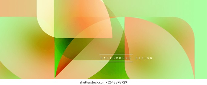 Abstract geometric shapes overlap, creating vibrant gradients. Soft colors blend, forming modern background design. Smooth transitions dominate composition.