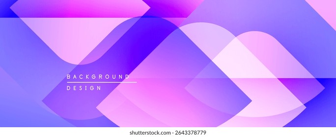 Abstract geometric shapes overlap, creating vibrant purple, pink gradients. Modern design element for backgrounds, presentations.