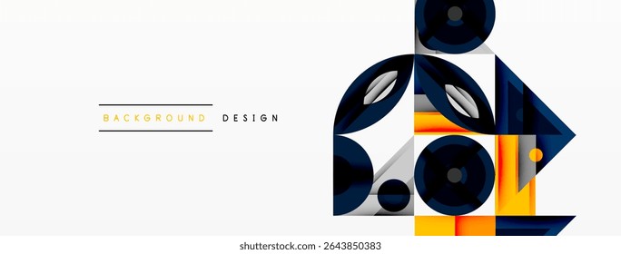 Abstract geometric shapes overlap, creating modern design. Blue, black, yellow hues dominate white space. Minimalist aesthetic.