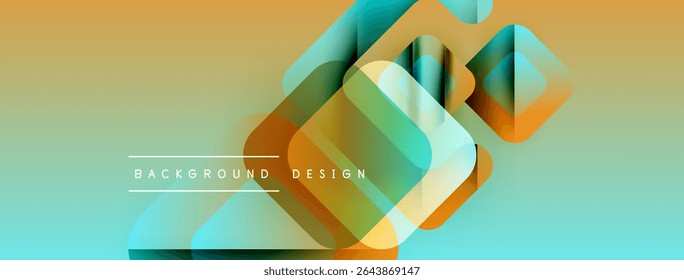 Formas geométricas abstratas se sobrepõem, criando um fundo de gradiente vibrante. Elementos de design modernos sugerem experiência visual dinâmica.