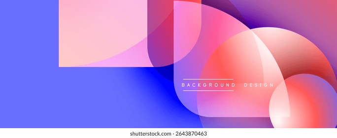 Abstract geometric shapes overlap, creating vibrant color gradients. Blue, pink, purple hues dominate composition. Modern design element.