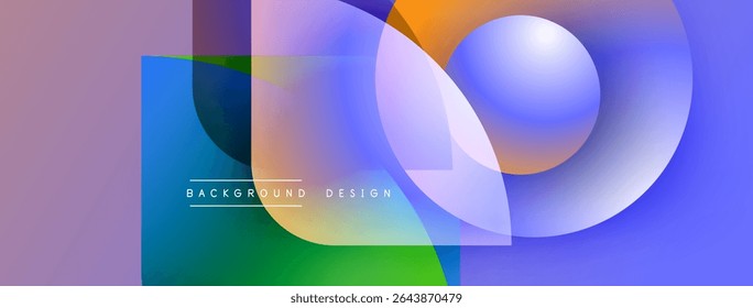 Abstract geometric shapes overlap, creating vibrant color gradients. Modern design elements suggest digital art, smooth transitions.
