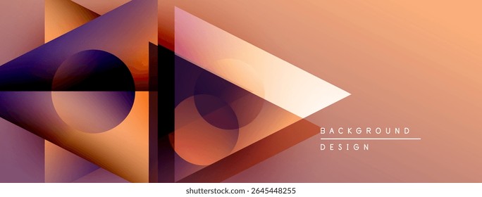 Abstract geometric shapes overlap, creating warm gradient effect. Design features orange, purple hues, modern aesthetic.
