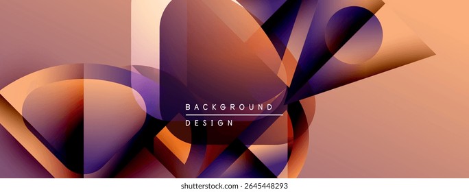 Abstract geometric shapes overlap, creating dynamic visual effect. Warm color palette dominates design, with purple accents. Modern background texture.