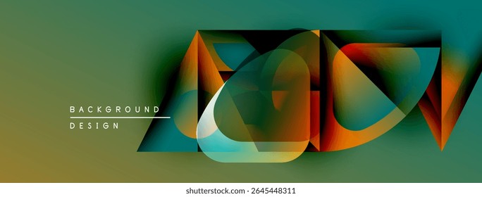 Abstract geometric shapes overlap, creating vibrant color gradients. Design features smooth transitions, modern aesthetic.