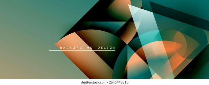 Abstract geometric shapes overlap, creating dynamic teal, orange gradients. Minimalist design features text background design. Modern aesthetic.