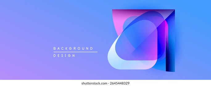 Abstract geometric shapes overlap, creating vibrant purple, blue gradients. Modern design element for backgrounds, presentations.