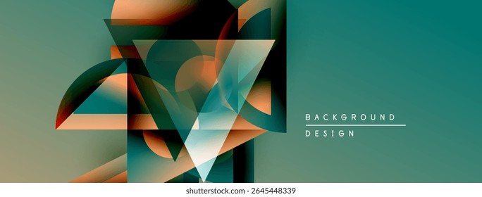 Abstract geometric shapes overlap, creating dynamic teal, orange gradients. Modern design element for backgrounds, presentations.
