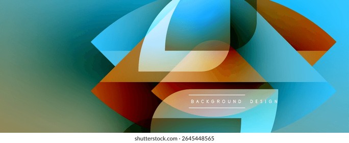 Abstract geometric shapes overlap, creating vibrant color gradients. Modern design elements suggest dynamic visual experience.