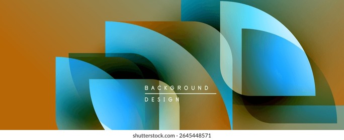 Abstract geometric shapes overlap, creating vibrant color gradients. Orange, teal, blue hues dominate design. Modern background texture.