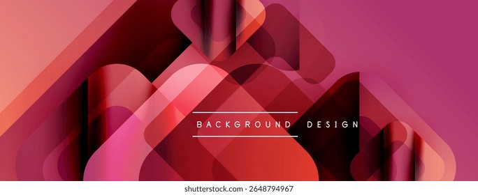 Abstract geometric shapes overlap, creating vibrant red, pink gradients. Modern design features smooth transitions, dynamic composition.