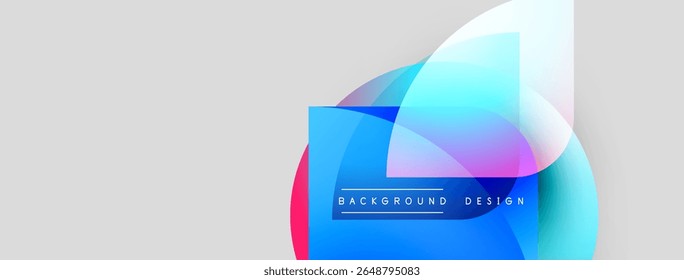 Abstract geometric shapes overlap, creating vibrant color gradients. Background features soft gray tones, modern design elements.