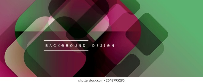 Abstract geometric shapes overlap, creating vibrant color gradients. Design features green, maroon, gray tones. Minimalist style, modern aesthetic.