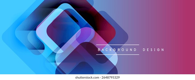 Abstract geometric shapes overlap, creating vibrant blue, purple gradient. Modern design element for backgrounds, presentations.