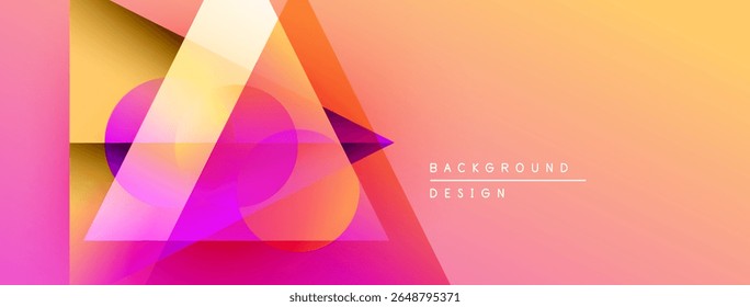 Abstract geometric shapes overlap, creating vibrant gradient effect. Warm colors dominate composition, suggesting modern design aesthetic.