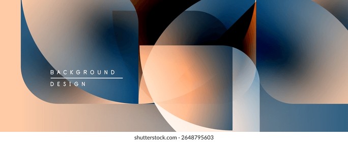Abstract geometric shapes overlap, creating modern design. Soft color palette includes orange, blue, beige tones. Minimalist composition.