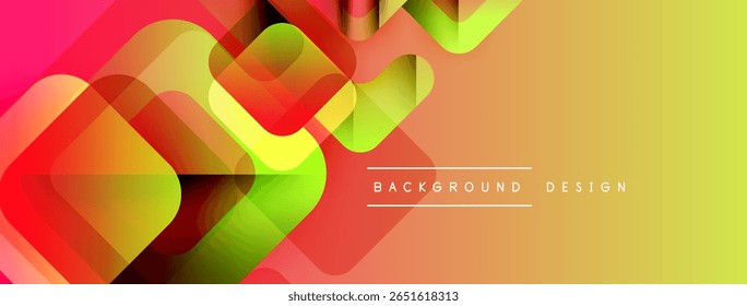 Abstract geometric shapes overlap, creating vibrant gradient effect. Yellow, red, green hues dominate composition. Modern design element.