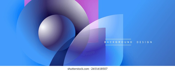 Abstract geometric shapes overlap, creating vibrant blue, purple gradients. Modern design element for backgrounds, presentations. Smooth transitions visible.