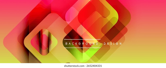 Abstract geometric shapes overlap, creating vibrant gradient background. Yellow, red, green hues dominate design. Modern aesthetic.