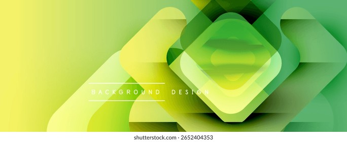 Abstract geometric shapes overlap, creating vibrant green, yellow gradients. Modern design element for backgrounds, presentations. Smooth transitions visible.