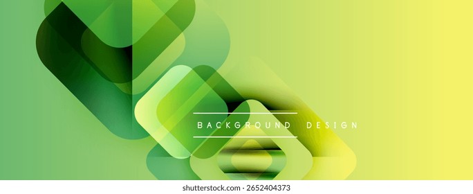 Abstrakte geometrische Formen überlappen sich und erzeugen lebendige grüne, gelbe Farbverläufe. Modernes Design für Hintergründe, Präsentationen.