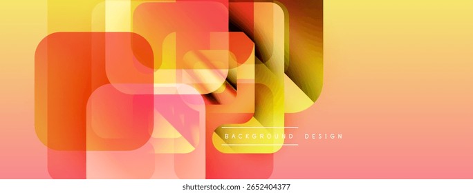 Formas geométricas abstratas se sobrepõem, criando gradientes laranja vibrantes e amarelos. Design moderno adequado para fundos, apresentações.