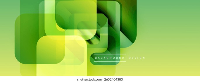 Las Formas geométricas Abstractas se superponen, creando vibrantes Gradientes verdes y amarillos. El diseño moderno sugiere tecnología, innovación, frescura.