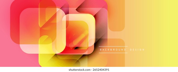Abstract geometric shapes overlap, creating vibrant gradient effect. Yellow, orange, pink hues dominate composition. Modern design element.