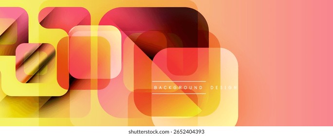 Abstract geometric shapes overlap, creating vibrant orange, yellow gradients. Modern design element for banners, presentations.