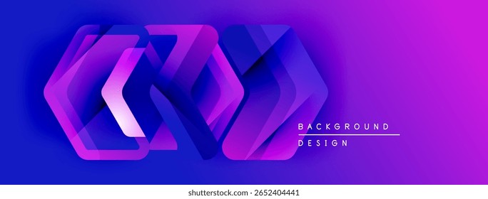 Abstract geometric shapes overlap, creating vibrant purple, blue gradient. Modern design element for backgrounds, presentations.