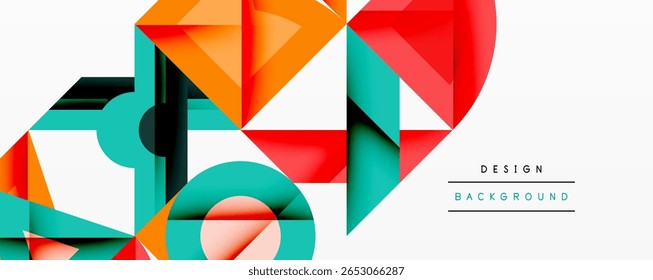 Abstract geometric shapes overlap, creating vibrant colorful design. Modern style, clean lines, suitable background element.