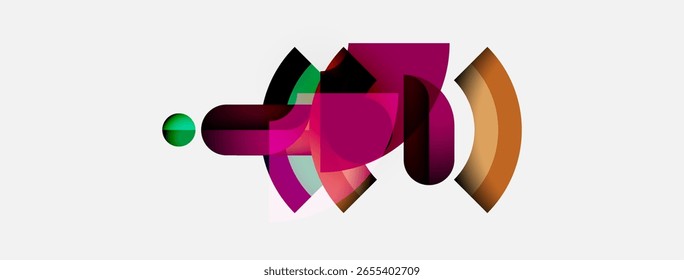 Abstrakte geometrische Formen überlappen sich und erzeugen lebendige Farbverläufe. Komposition fühlt sich modern, dynamisch, minimalistisch an.