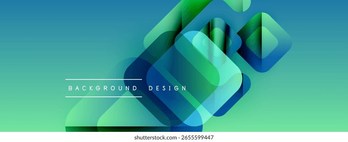 Abstract geometric shapes overlap, creating vibrant gradient background. Modern design features blue, green hues. Minimalist aesthetic.