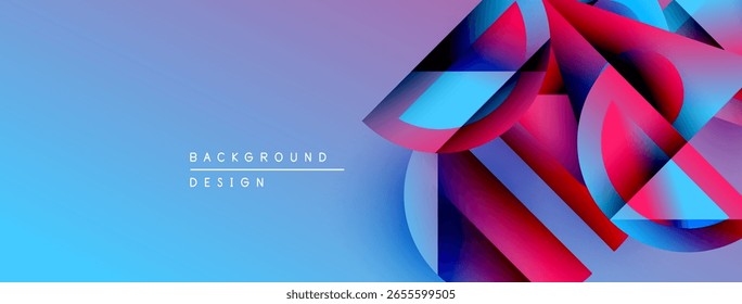 Abstrakte geometrische Formen überlappen sich und erzeugen lebendige blaue, rosa, violette Farbverläufe. Modernes Design-Element für Hintergründe, Präsentationen.