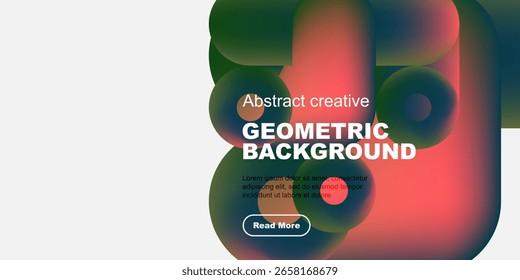 Abstract geometric shapes overlap, creating vibrant color gradients. Text promotes creative background design, inviting further exploration.
