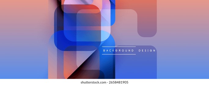 Las Formas geométricas Abstractas se superponen, creando Gradientes de colores vibrantes. El diseño moderno presenta azules suaves, rosas, púrpuras. Estética minimalista.
