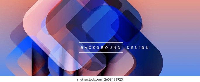 Abstract geometric shapes overlap, creating vibrant gradient background. Pink, blue hues dominate composition. Modern design element.
