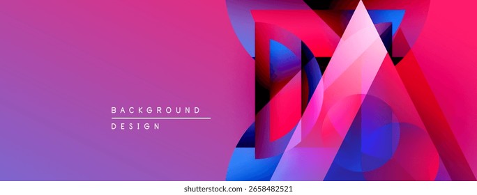 Abstrakte geometrische Formen überlappen sich, wodurch ein lebendiger Farbverlauf-Effekt entsteht. Rosa, blau, violette Farbtöne dominieren das Design. Moderne Hintergrundtextur.