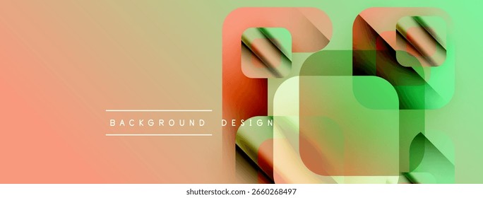 Abstrakte geometrische Formen überlappen sich und erzeugen lebendige Farbverläufe. Pfirsich, Grün, Rot dominieren das Design. Moderne, minimalistische Ästhetik.