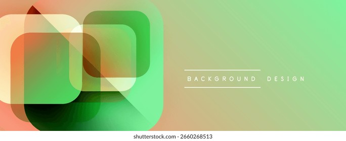 Abstract geometric shapes overlap, creating vibrant gradient effect. Soft colors blend, forming modern background design.