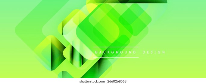 Las Formas geométricas Abstractas se superponen, creando vibrantes Gradientes verdes. Los Elementos de diseño modernos sugieren arte digital, innovación, frescura.