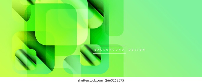 Las Formas geométricas Abstractas se superponen, creando un fondo de gradiente verde vibrante. Los Elementos de diseño modernos sugieren tecnología, innovación.
