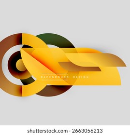 Las Formas geométricas Abstractas se superponen, creando Gradientes amarillos y marrones dinámicos. Diseño minimalista adecuado para fondos, presentaciones.