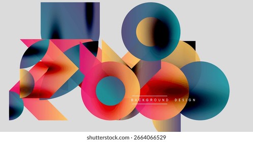 Las Formas geométricas Abstractas se superponen, creando Gradientes de colores vibrantes. Los Elementos de diseño modernos sugieren composición dinámica, armonía visual.